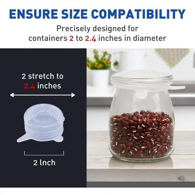 Alt view image 2 of 5 - Extra Small Silicone Stretch Lids 2 Inch Reusable Silicone Jar Cover lids to Fit 2 Inch to 2.4 Inch Small Yogurt Jars,Milk Bottles,Cans 8 Pack