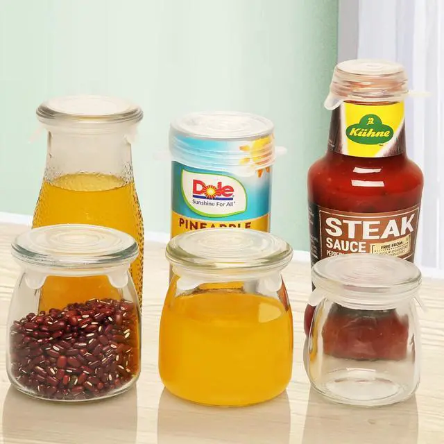 Alt view image 5 of 5 - Extra Small Silicone Stretch Lids 2 Inch Reusable Silicone Jar Cover lids to Fit 2 Inch to 2.4 Inch Small Yogurt Jars,Milk Bottles,Cans 8 Pack
