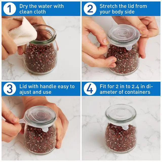 Alt view image 4 of 5 - Extra Small Silicone Stretch Lids 2 Inch Reusable Silicone Jar Cover lids to Fit 2 Inch to 2.4 Inch Small Yogurt Jars,Milk Bottles,Cans 8 Pack