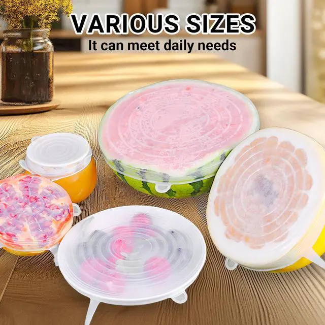 Alt view image 2 of 7 - 4 Pack 4.5in Reusable Silicone Stretch Lids, Silicone Bowl Covers for Food Storage, Universal Stretchable Lids for Containers Produce, Elastic Expandable Seal Cover, Microwave Freezer Safe