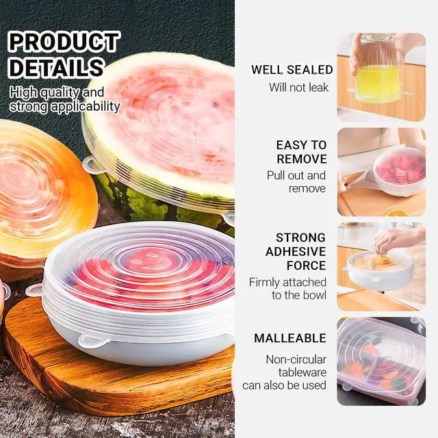 Alt view image 4 of 7 - 4 Pack 4.5in Reusable Silicone Stretch Lids, Silicone Bowl Covers for Food Storage, Universal Stretchable Lids for Containers Produce, Elastic Expandable Seal Cover, Microwave Freezer Safe
