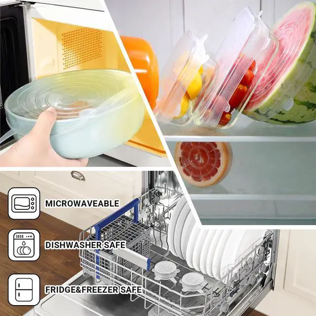 Alt view image 5 of 7 - 4 Pack 4.5in Reusable Silicone Stretch Lids, Silicone Bowl Covers for Food Storage, Universal Stretchable Lids for Containers Produce, Elastic Expandable Seal Cover, Microwave Freezer Safe