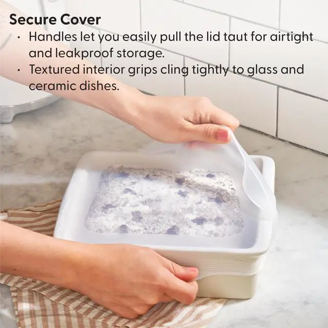 Alt view image 4 of 7 - Reusable Silicone Stretch Lid, Set of 3 Casserole (9x13), Brownie (8x8), Loaf (5 x 9), Dishwasher Safe, Freezer Safe, LFGB/Premium Materials, Microwave Safe, Clear