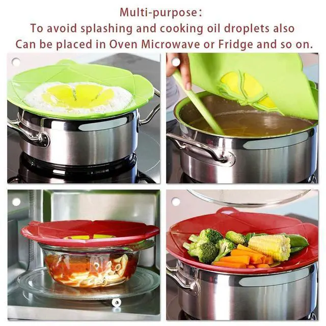 Alt view image 4 of 7 - 2 Pack Silicone Spill Stopper Lid, 10.2" Boil Over Safeguard, Splatter Guard Cover for Pots Pans, Food Grade Silicone Multi-Function Kitchen Tool, BPA Free Microwave Dishwasher Safe