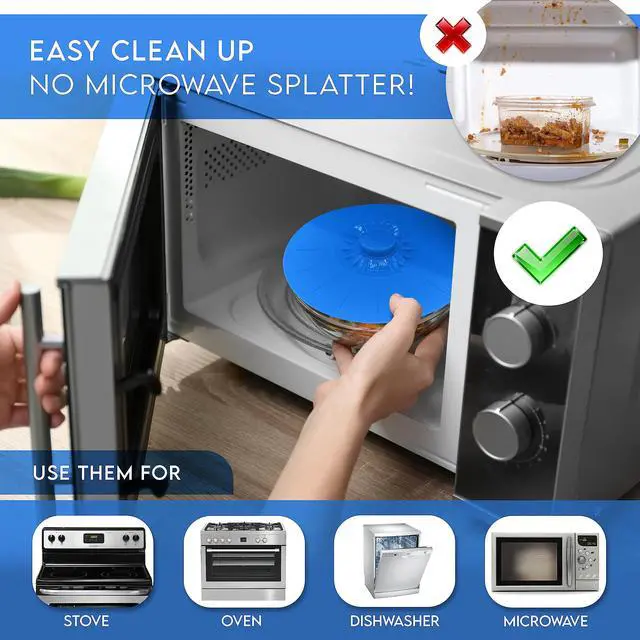 Alt view image 3 of 7 - Silicone Bowl Lids Blue Set of 5 Reusable Suction Seal Covers for Bowls, Pots, Cups. Food Safe. Natural grip, interlocking handles for easy use and storage.