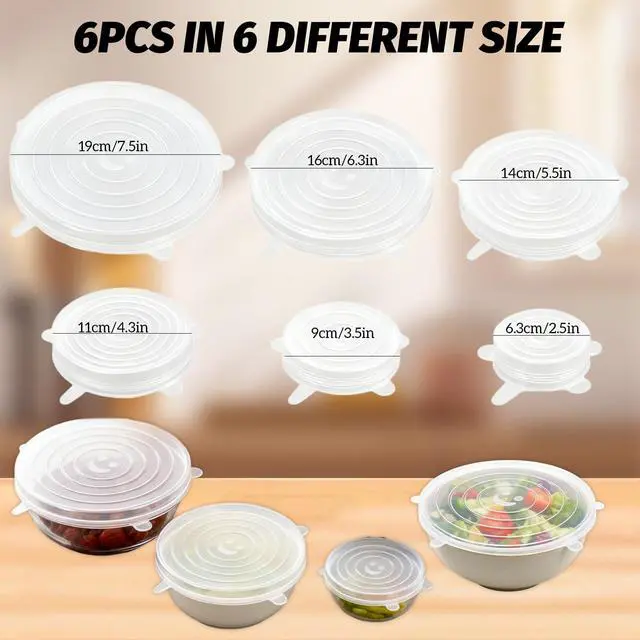 Alt view image 2 of 6 - Reusable Silicone Stretch Lids for Food Storage Six Specifications of Reusable Silicone Bowl Cover Silicon Container Lid Covers for Various Food Containers Leftover Food Fruit Bowls
