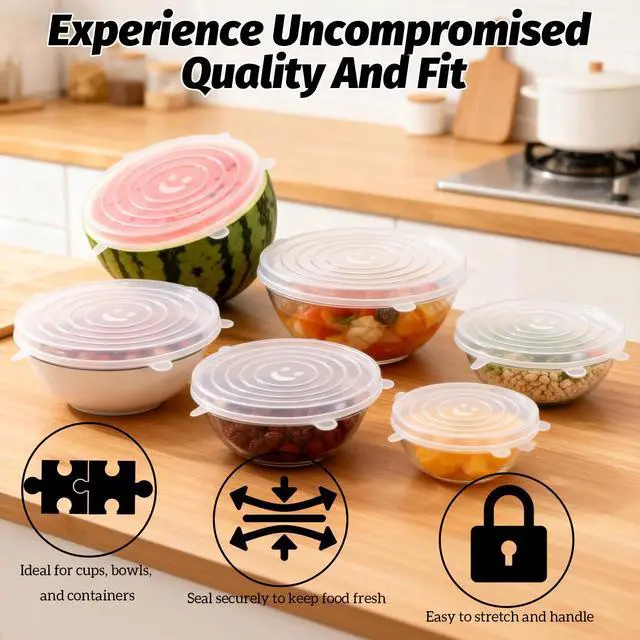 Alt view image 4 of 6 - Reusable Silicone Stretch Lids for Food Storage Six Specifications of Reusable Silicone Bowl Cover Silicon Container Lid Covers for Various Food Containers Leftover Food Fruit Bowls