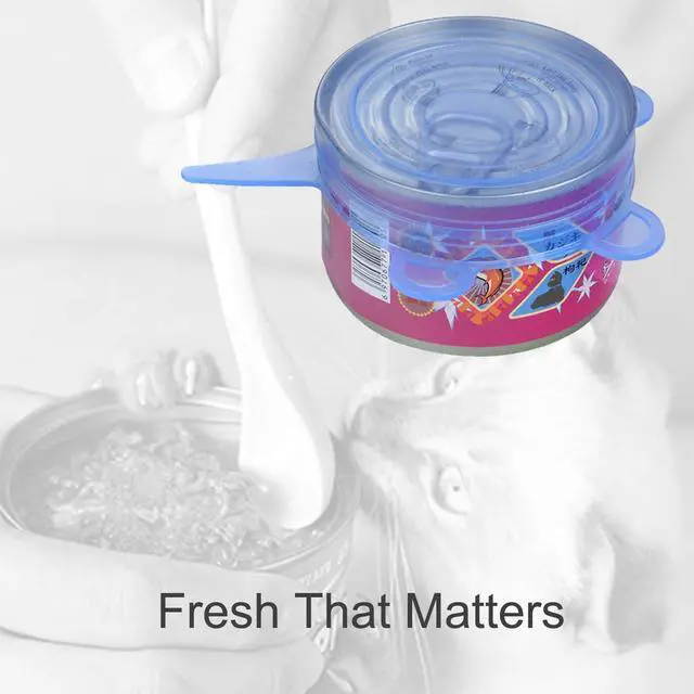 Alt view image 3 of 6 - Pack Pet Food Can Cover Stretchable 1 Fit 3 Universal Size Silicone Can Lids for Dog and Cat Food Can Blue