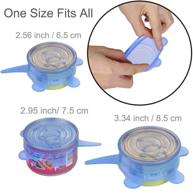 Alt view image 4 of 6 - Pack Pet Food Can Cover Stretchable 1 Fit 3 Universal Size Silicone Can Lids for Dog and Cat Food Can Blue