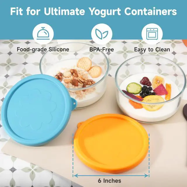 Alt view image 2 of 7 - 2 Packs Silicone Replacement Bowl Lids for Ultimate 1-Quart Glass Yogurt Containers, Reusable Yogurt Bowl Covers, Dishwasher Freezer Microwave Safe (Glass NOT Included)