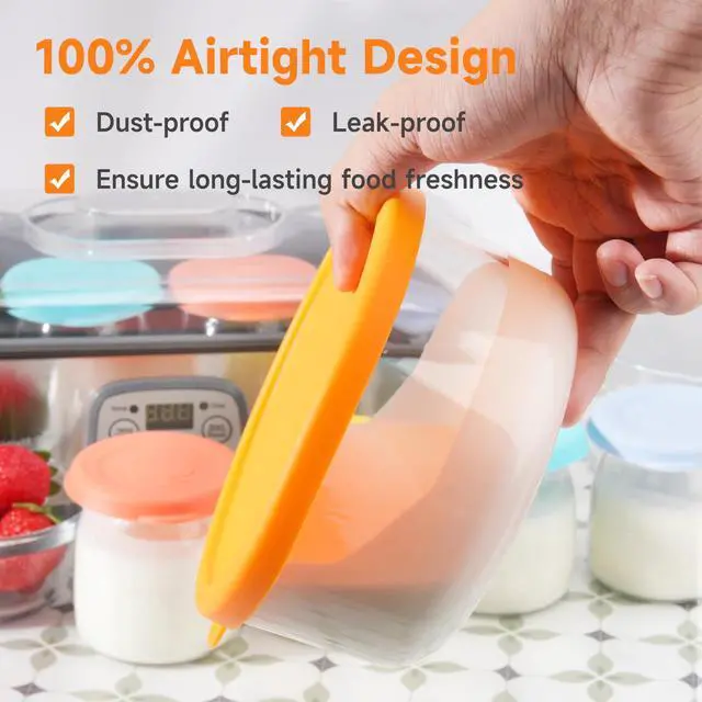 Alt view image 4 of 7 - 2 Packs Silicone Replacement Bowl Lids for Ultimate 1-Quart Glass Yogurt Containers, Reusable Yogurt Bowl Covers, Dishwasher Freezer Microwave Safe (Glass NOT Included)