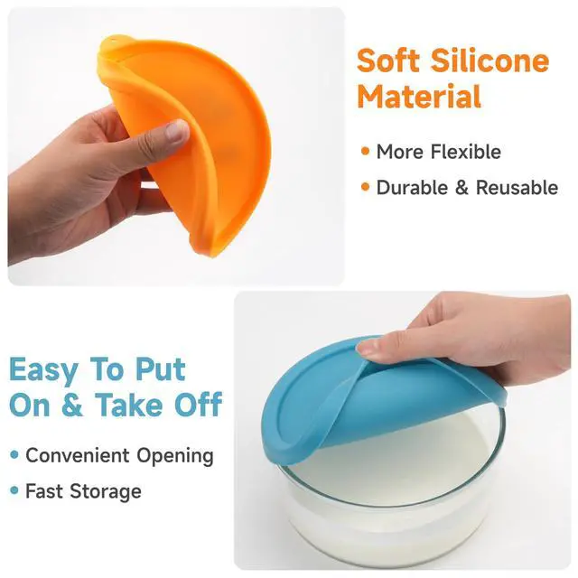 Alt view image 3 of 7 - 2 Packs Silicone Replacement Bowl Lids for Ultimate 1-Quart Glass Yogurt Containers, Reusable Yogurt Bowl Covers, Dishwasher Freezer Microwave Safe (Glass NOT Included)
