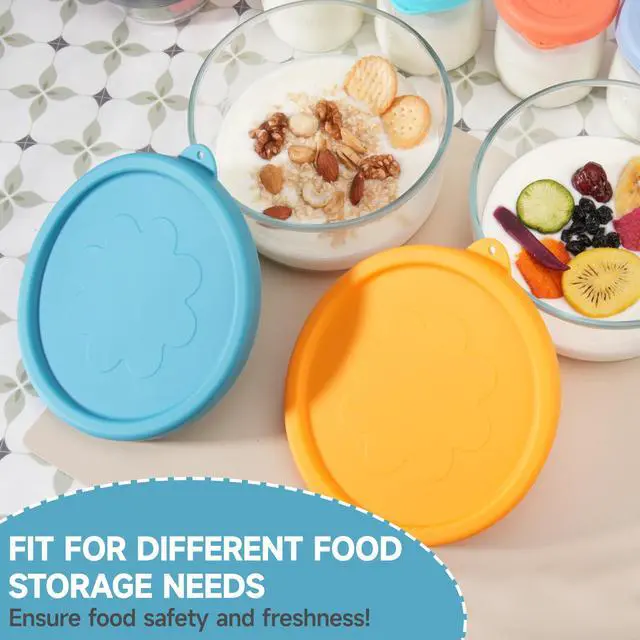 Alt view image 6 of 7 - 2 Packs Silicone Replacement Bowl Lids for Ultimate 1-Quart Glass Yogurt Containers, Reusable Yogurt Bowl Covers, Dishwasher Freezer Microwave Safe (Glass NOT Included)