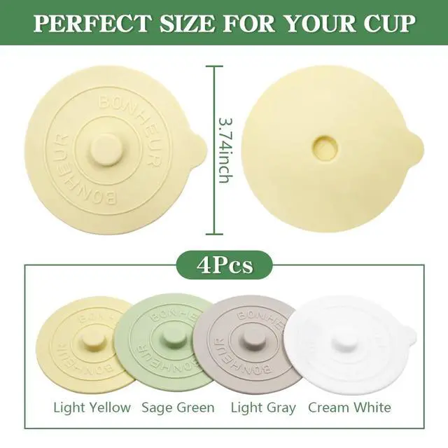 Alt view image 2 of 7 - 4pcs Silicone Lids for Cups, Colorful Silicone Cup Covers Reusable Dust-Proof Airtight Seal Cup Covers Flexible Mug Cover for Hot Drinks Outdoors & Indoors (Light Colour)