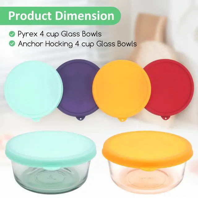 Alt view image 2 of 7 - Cup Round Silicone Storage Cover Lids Replacement for Anchor Hocking and Pyrex 7201-PC Glass Bowls (Container not Included) (Mix) 4 Pack