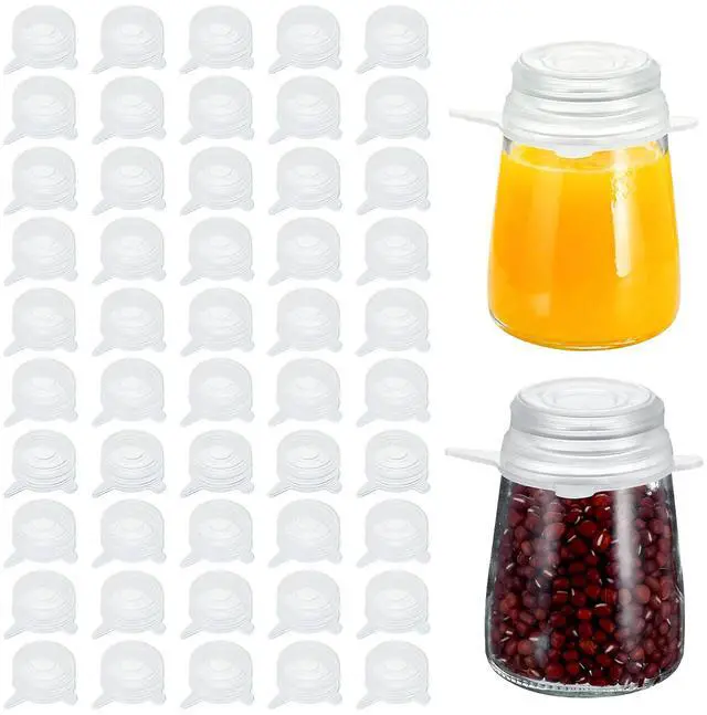 Main image of 50PCS Small Silicone Stretch Lids 2 Inch Reusable Silicone Jar Cover lids to Fit 2 Inch to 2.7 Inch Expandable Food Storage Covers for Milk Bottles, Yogurt Jars, Cans Lids Small