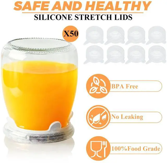 Alt view image 3 of 7 - 50PCS Small Silicone Stretch Lids 2 Inch Reusable Silicone Jar Cover lids to Fit 2 Inch to 2.7 Inch Expandable Food Storage Covers for Milk Bottles, Yogurt Jars, Cans Lids Small