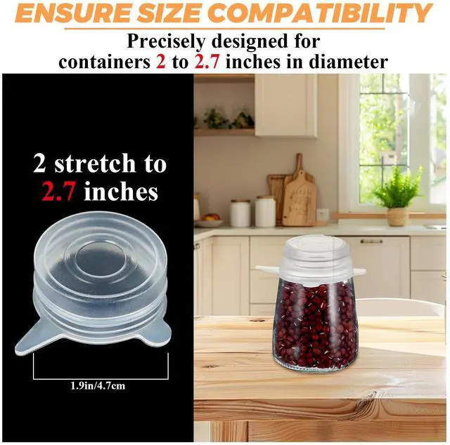 Alt view image 2 of 7 - 50PCS Small Silicone Stretch Lids 2 Inch Reusable Silicone Jar Cover lids to Fit 2 Inch to 2.7 Inch Expandable Food Storage Covers for Milk Bottles, Yogurt Jars, Cans Lids Small