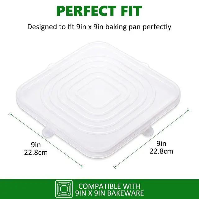 Alt view image 2 of 6 - 2 Pcs 9x9 Inch Silicone Bakeware Lids, Reusable Safe Storage Lids Square Replacement Cover Stretchable for Baking Dishes, Casserole Dishes, Cake Pan, Freezer, Microwave Safe Food Cover
