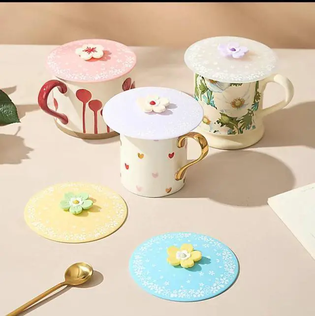 Alt view image 4 of 6 - PCS Silicone Cup Covers for Drinks, Multicolored Anti-Dust Cup Lids Food Grade Dust-proof Airtight Seal Lids for Mug Tea Coffee (Yellow, Bule)