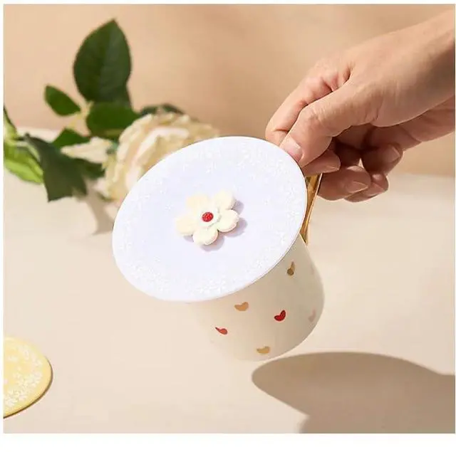 Alt view image 6 of 6 - PCS Silicone Cup Covers for Drinks, Multicolored Anti-Dust Cup Lids Food Grade Dust-proof Airtight Seal Lids for Mug Tea Coffee (Yellow, Bule)