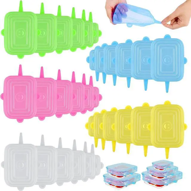 Main image of 30 Pieces Silicone Stretch Lids Rectangle Reusable Silicone Lids Microwave Cover for Food Storage 6 Different Sizes for Square and Rectangle Containers Microwave Freezer Dishwasher Safe