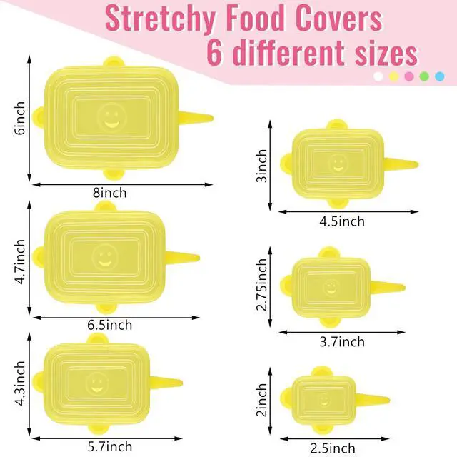 Alt view image 2 of 7 - 30 Pieces Silicone Stretch Lids Rectangle Reusable Silicone Lids Microwave Cover for Food Storage 6 Different Sizes for Square and Rectangle Containers Microwave Freezer Dishwasher Safe