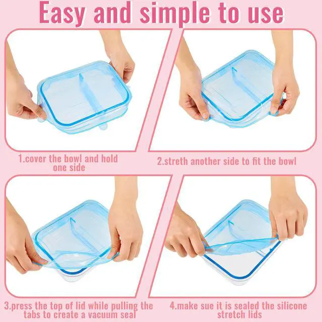Alt view image 3 of 7 - 30 Pieces Silicone Stretch Lids Rectangle Reusable Silicone Lids Microwave Cover for Food Storage 6 Different Sizes for Square and Rectangle Containers Microwave Freezer Dishwasher Safe