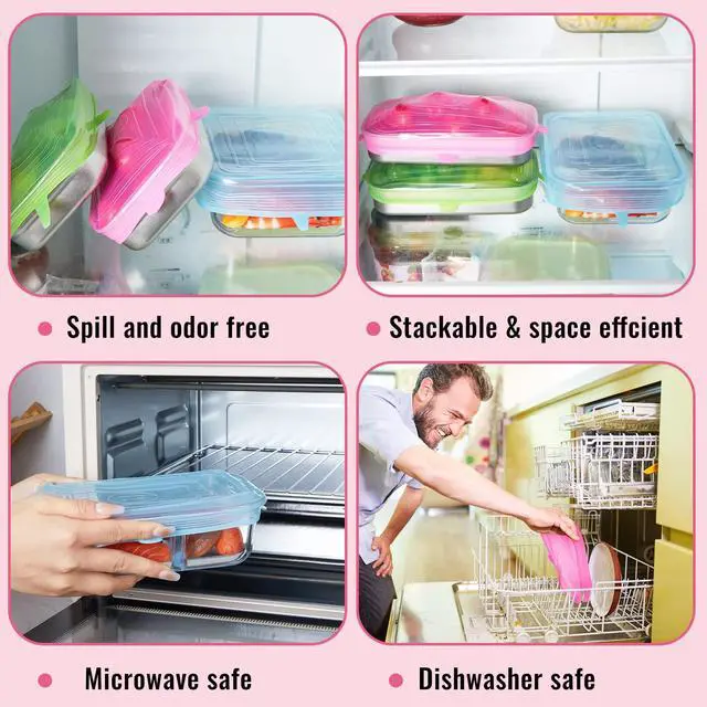 Alt view image 6 of 7 - 30 Pieces Silicone Stretch Lids Rectangle Reusable Silicone Lids Microwave Cover for Food Storage 6 Different Sizes for Square and Rectangle Containers Microwave Freezer Dishwasher Safe