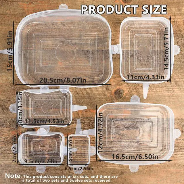 Alt view image 2 of 7 - 12 Pcs Rectangular Silicone Food Covers, 6 Sizes Reusable Leftover Stretch Lids, Airtight Food Storage Covers Safe in Dishwasher and Microwave, Adjustable Dish Lids, Kitchen Gadgets (Rectangular)