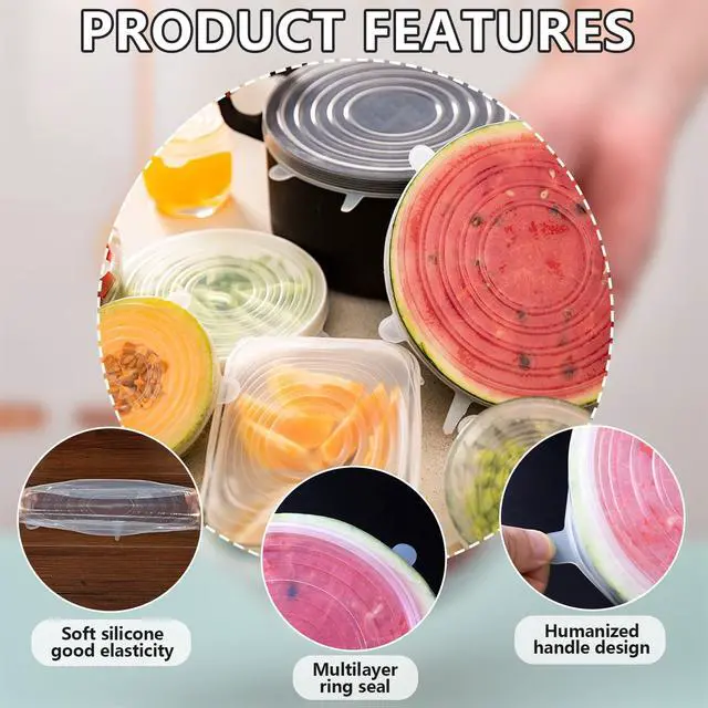 Alt view image 3 of 7 - 12 Pcs Rectangular Silicone Food Covers, 6 Sizes Reusable Leftover Stretch Lids, Airtight Food Storage Covers Safe in Dishwasher and Microwave, Adjustable Dish Lids, Kitchen Gadgets (Rectangular)