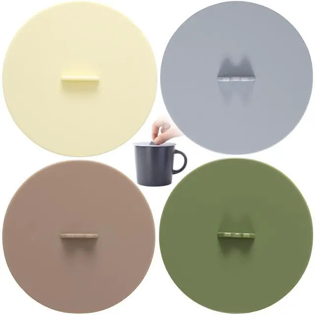 Main image of 4pcs Silicone Cups Cover Lids, Universal Reusable Drink Cup Lids, Dust-proof Airtight Seal Mug Cover for Tea Cups Coffee Cup- White & Green & Gray & Brown