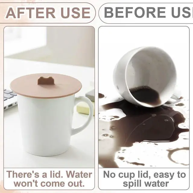 Alt view image 4 of 7 - 4pcs Silicone Cups Cover Lids, Universal Reusable Drink Cup Lids, Dust-proof Airtight Seal Mug Cover for Tea Cups Coffee Cup- White & Green & Gray & Brown