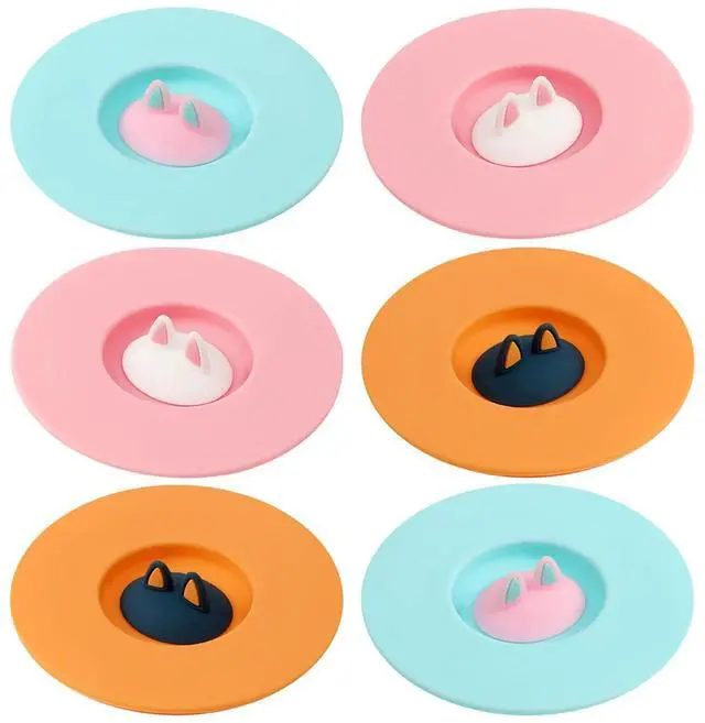 Main image of 6 Pcs Cat Ear Silicone Cup Lids, Dustproof Covers for Mugs and Cups