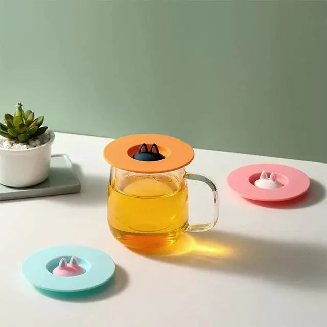 Alt view image 2 of 6 - 6 Pcs Cat Ear Silicone Cup Lids, Dustproof Covers for Mugs and Cups