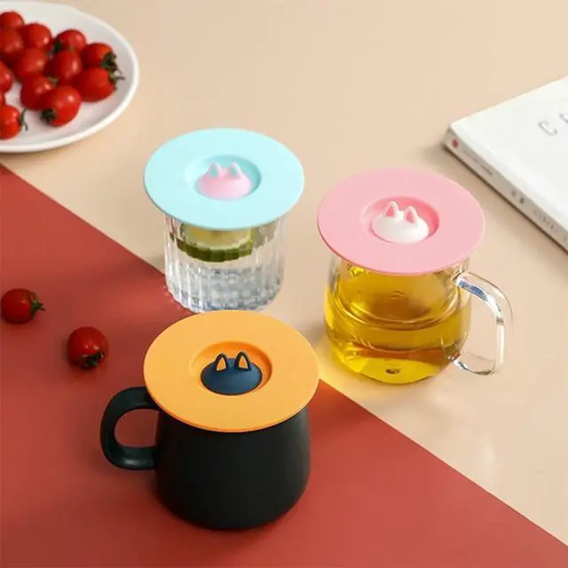 Alt view image 3 of 6 - 6 Pcs Cat Ear Silicone Cup Lids, Dustproof Covers for Mugs and Cups
