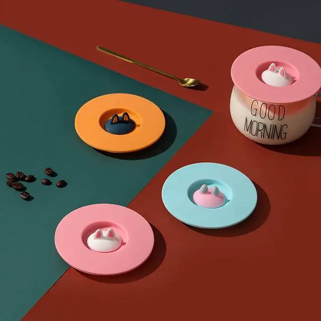 Alt view image 6 of 6 - 6 Pcs Cat Ear Silicone Cup Lids, Dustproof Covers for Mugs and Cups