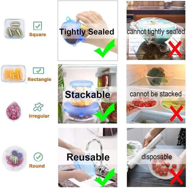 Alt view image 3 of 7 - 12pack, Silicone Stretch Lids,Blue and white, Reusable Food Storage Covers, Various Sizes