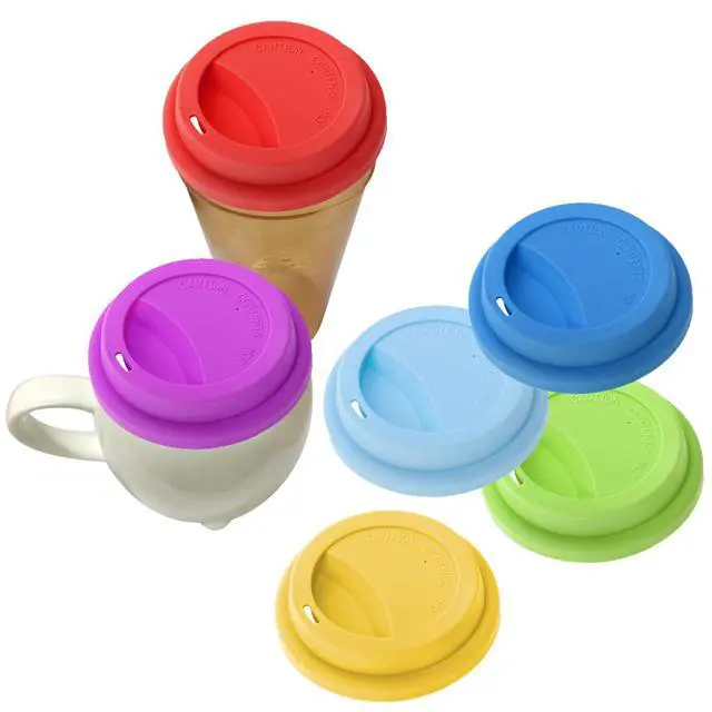 Alt view image 3 of 7 - PCS Silicone Drinking Lid, Reusable Coffee Cup Covers/Lids (Fits Cup Rim 3.46-3.62 Inches / 8.8-9.2cm), Microwave & Dishwasher Safe - Black