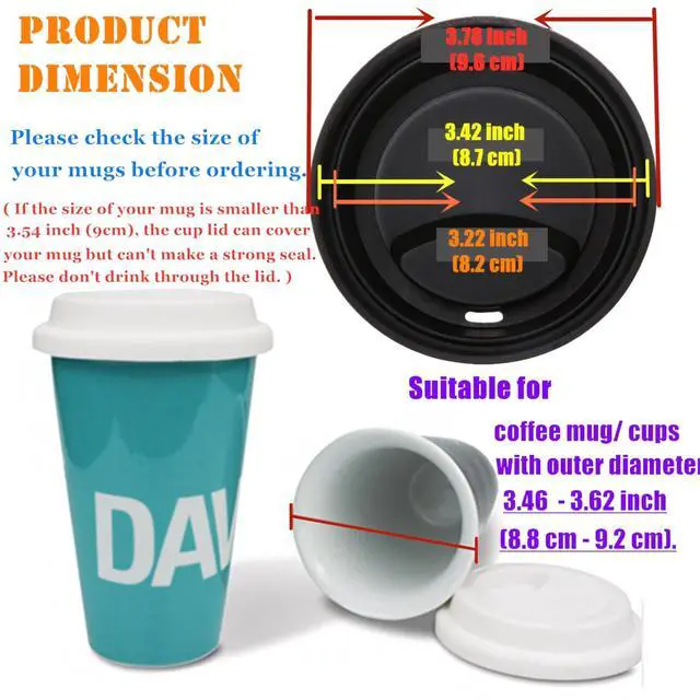 Alt view image 2 of 7 - PCS Silicone Drinking Lid, Reusable Coffee Cup Covers/Lids (Fits Cup Rim 3.46-3.62 Inches / 8.8-9.2cm), Microwave & Dishwasher Safe - Black