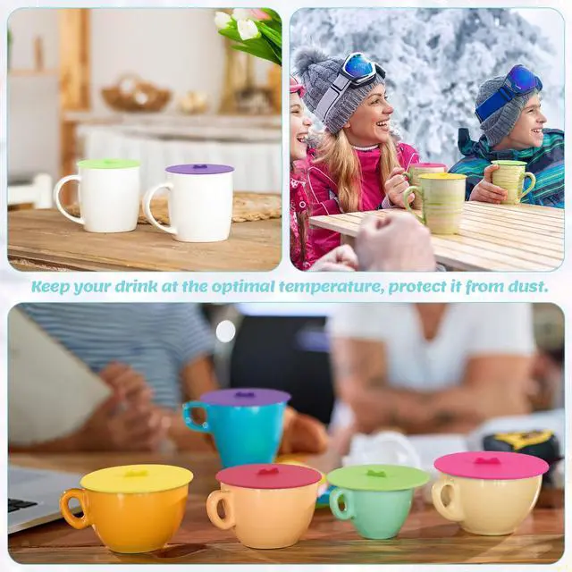 Alt view image 5 of 5 - Sets Silicone Cup Covers Multicolored Silicone Cup Lids Mug Cover Outdoor for Hot Drinks, Tea, Coffee, 6 Colors(Round,Bright Color)