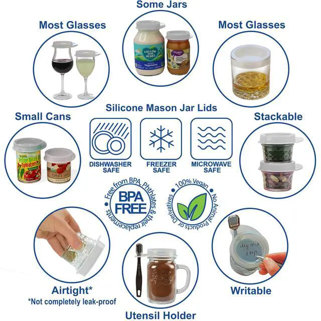 Alt view image 2 of 7 - 4 Pack Silicone Mason Jar Lids with Utensil Holder Same Mold & Fit No Straw Hole + PullTab