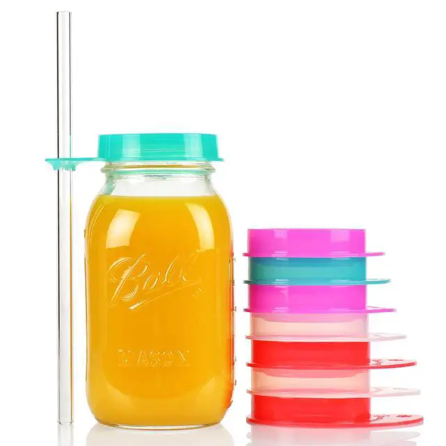 Alt view image 6 of 7 - 4 Pack Silicone Mason Jar Lids with Utensil Holder Same Mold & Fit No Straw Hole + PullTab