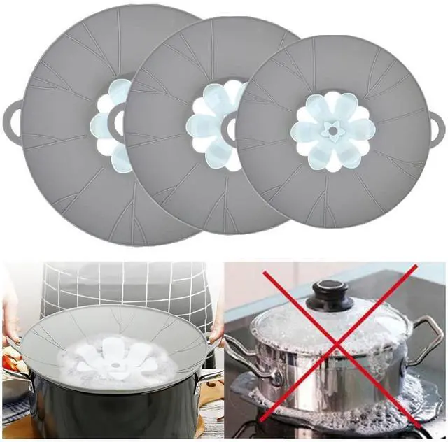 Main image of 3pcs Silicone Lid Set, Microwave Splatter Cover, Reusable Heat Resistant Lids, Boil Safeguard, Spill Stopper, Multi-Function Kitchen Covers, Fridge Dishwasher Safe