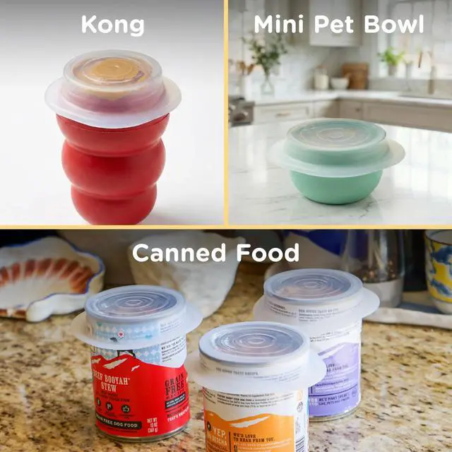Alt view image 2 of 7 - Pet Reusable Puppy Essentials Dog Food Can Lids, Cat Food Lids for Cans, Airtight Seal, Dog Travel Accessories, Food Grade Silicone Stretch Lids, Freezer & Dishwasher Safe, 3-Pack