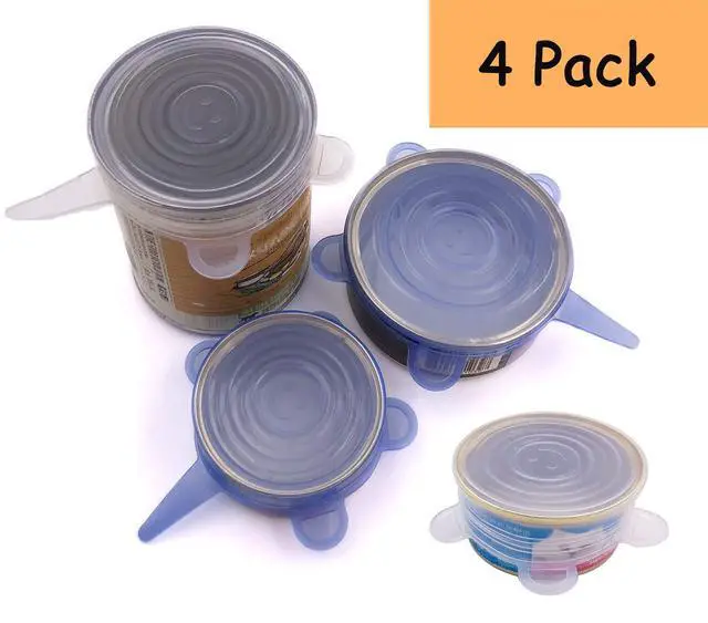 Alt view image 2 of 5 - Pet Food Can Lids, Silicone Stretch Can Lids Covers for Dog Cat Food, Reusable Expandable Universal Size Fit Most Cans and Jars, 4 Pack