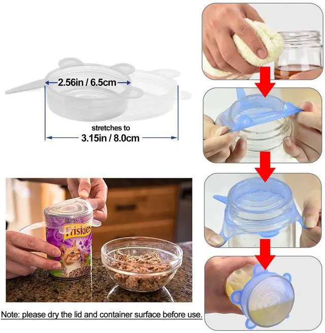 Alt view image 3 of 7 - Silicone Can Lids (10 Pack, All 2.6'' Diameter), Reusable Silicone Stretch Lids for Pet Food Cans, BPA-free Seal Can Covers for Yogurt Jars Soda Regular Mason Jars Canned Pet Foods