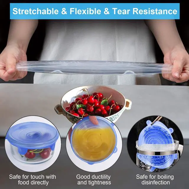 Alt view image 3 of 7 - PCS Reusable Silicone Stretch and Seal Lids for Food Storage, Flexible Round Silicone Bowl Covers, 7 Different Sizes - Keep Food Fresh