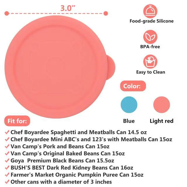 Alt view image 2 of 7 - 2PCs 3.0-inch Silicone Can Lids for Chef Boyardee | Van Camp's | Goya | Bush's Best | Farmer's Market Can, Can Cover for Canned Goods, Soup Can Cap, Fit Most Standard Size, Dishwasher Safe (Lids ONLY)
