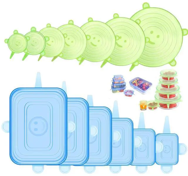 Main image of Silicone Stretch Lids for Food Storage in Fridge, 12 Pack Silicone Lids, Reusable Food Grade Silicone Bowl Covers for Cups, Bowls and Dish, 6 Sizes Round and Rectangle Shape
